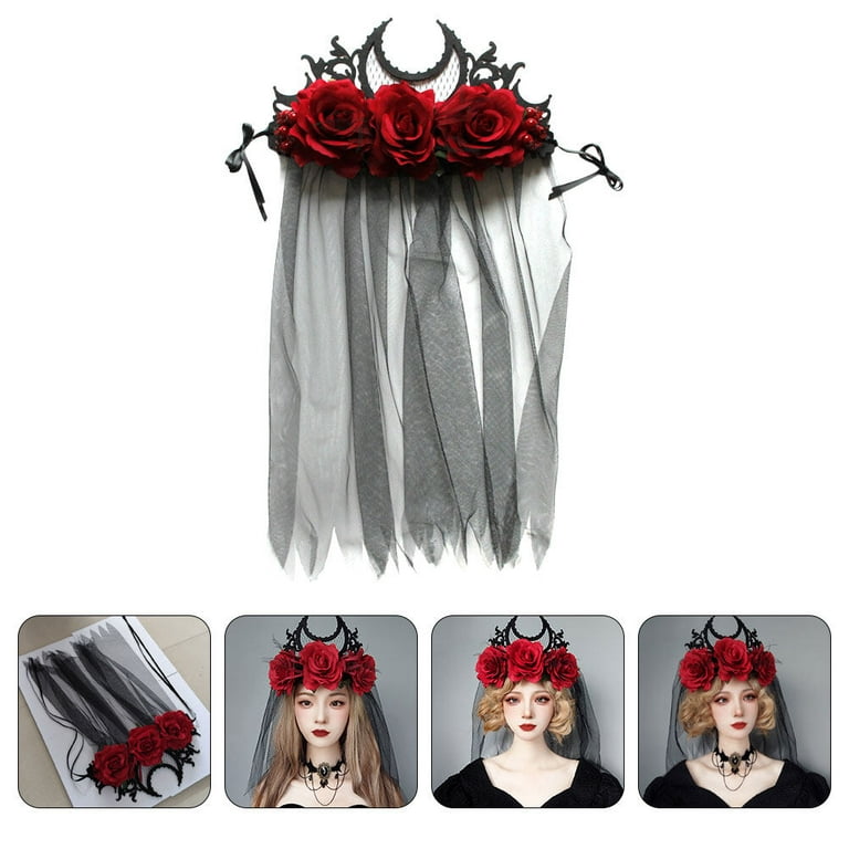Gothic Floral Veil Headband