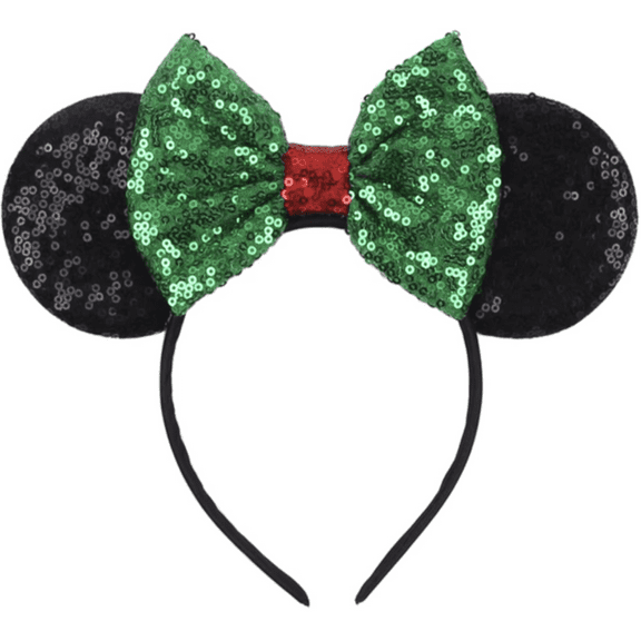 Christmas Green Mickey Ears, Green Ear headband, Holiday Mickey Ears, Christmas Minnie Ears, Green Minnie Ears, Green/Red Sequin Ears