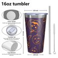 thumbnail image 4 of 16oz Tumblers Hand Drawn Halloween Pumpkin Pattern Stainless Steel Vacuum Insulated Double Wall Travel Tumbler Cups Mug with Lid and Straw,Cleaning Brush for Coffee,Tea, 4 of 4