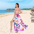 thumbnail image 6 of FORMRS Womens Long Sarong Beach Wrap Semi-Sheer Bikini Skirt Bathing Swimsuit Cover Up, Purple Colorful Circles, 6 of 7