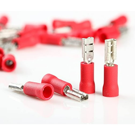 100pcs 16-22 GAUGE AWG RED .110" FEMALE QUICK DISCONNECT TERMINALS INSULATED