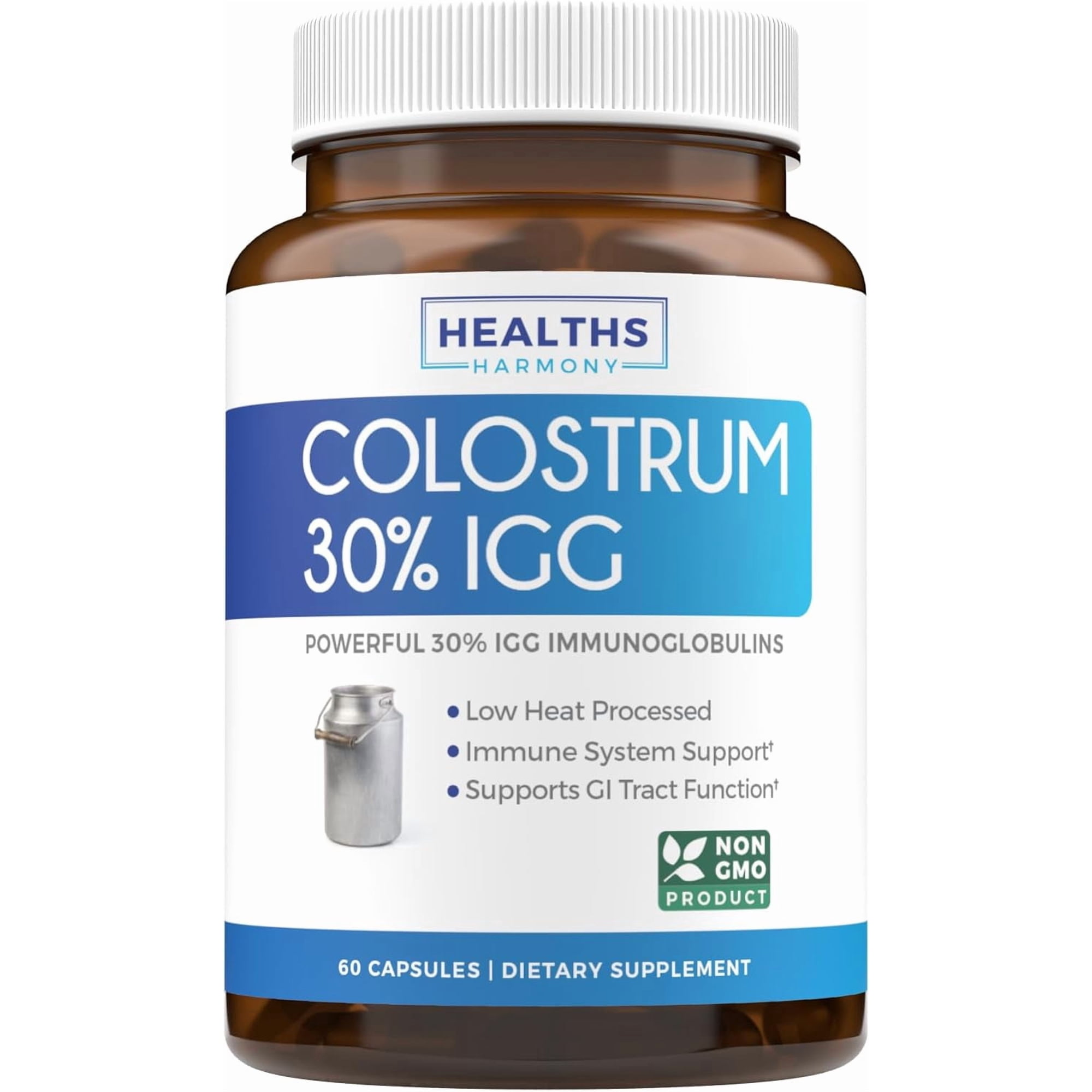 Healths Harmony 1000mg Colostrum Supplement with 30% IgG for Immune Support, 60 Capsules