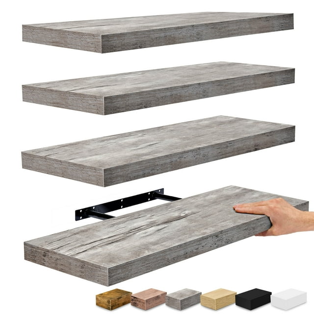 Sorbus Wall Mounted Floating Shelves for Wall Décor - Large 24 Inch, 3 Pack, Gray