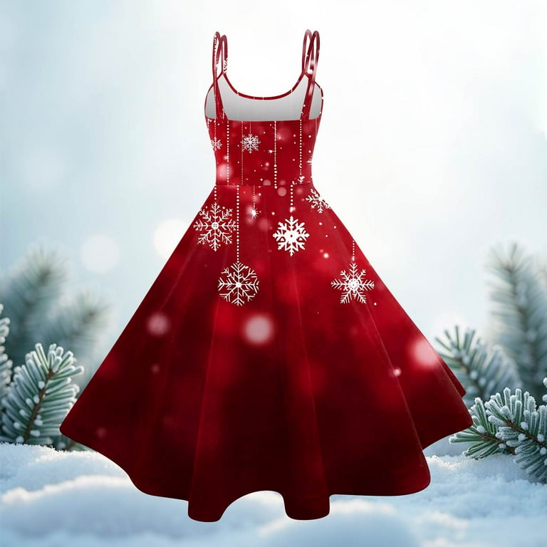 WTOBBY Women's Christmas Printed Sexy Strapless Gothic Cocktail Dress Punk  Vintage Style Holiday Party Wear with Festive Elements,Wine L