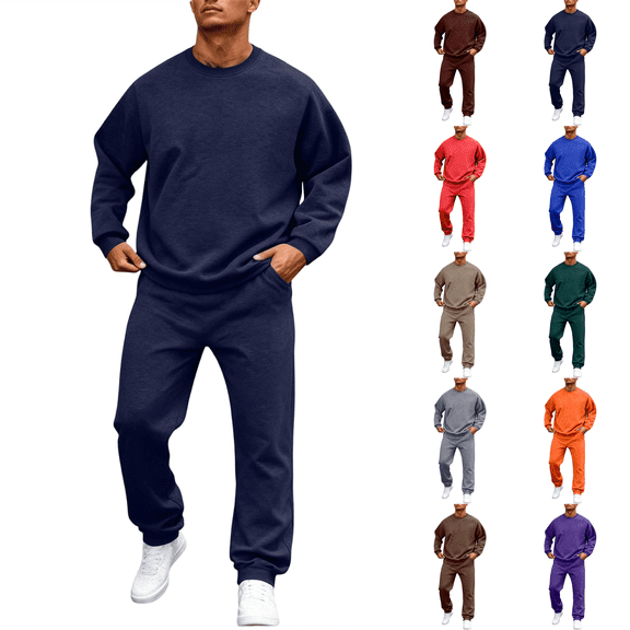 Fleece 2 Piece Outfits Mens Pullover Sweatshirt Tracksuit & Joggers Sweatpants Sweatsuit Sets with Pockets Navy S
