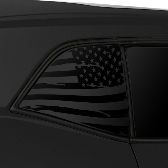 Bogar Tech Designs Quarter Window Distressed American Flag Vinyl Decal Compatible with and Fits Dodge Challenger 2008-2021, Matte Black