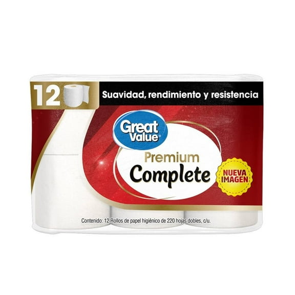 Papel higiénico Great Value premium 12 rollos con 220 hojas dobles