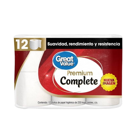 Papel higiénico Great Value premium 12 rollos con 220 hojas dobles