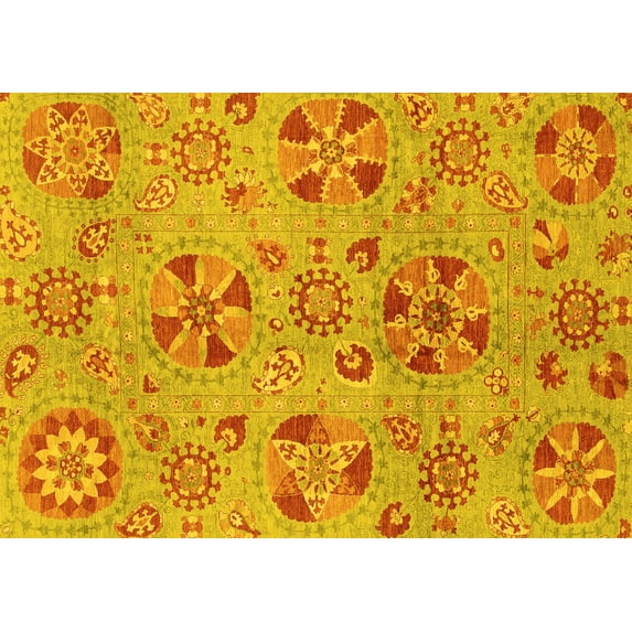 Ahgly Company Machine Washable Indoor Rectangle Abstract Yellow Modern Area Rugs, 2' x 3'