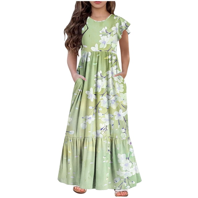 Shorts pour Fille, Robe à Manches Courtes, Mode Été Nouvelle Robe à Manches Courtes Imprimée Col Rond