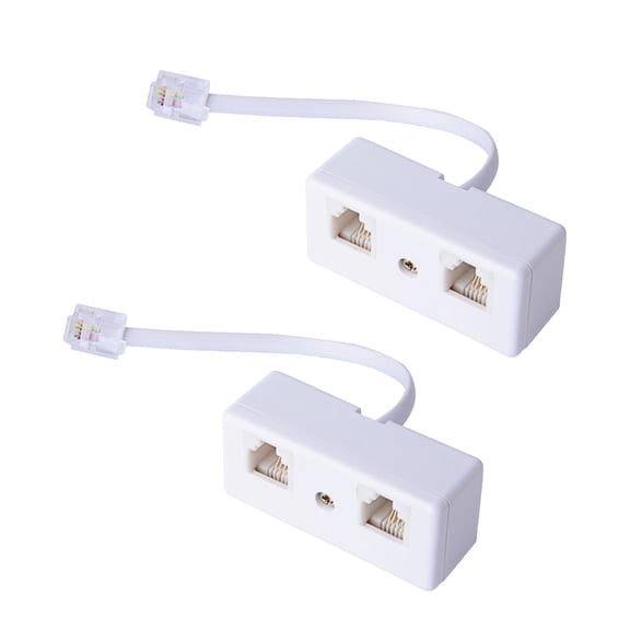 Two Way Telephone Splitters RJ11 Male to Dual Female Cable 6P4C Telephone Wall Adaptor Separator White for Landline 2-Pack