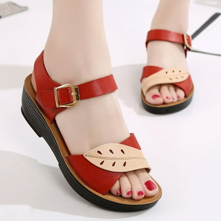 

Cathalem Women Sandals Flat Moccasins Leaf Pattern Sandals Cutout Soft Sole Ladies Sandals Open Toe Flat Women Jelly Sandals Red 6.5