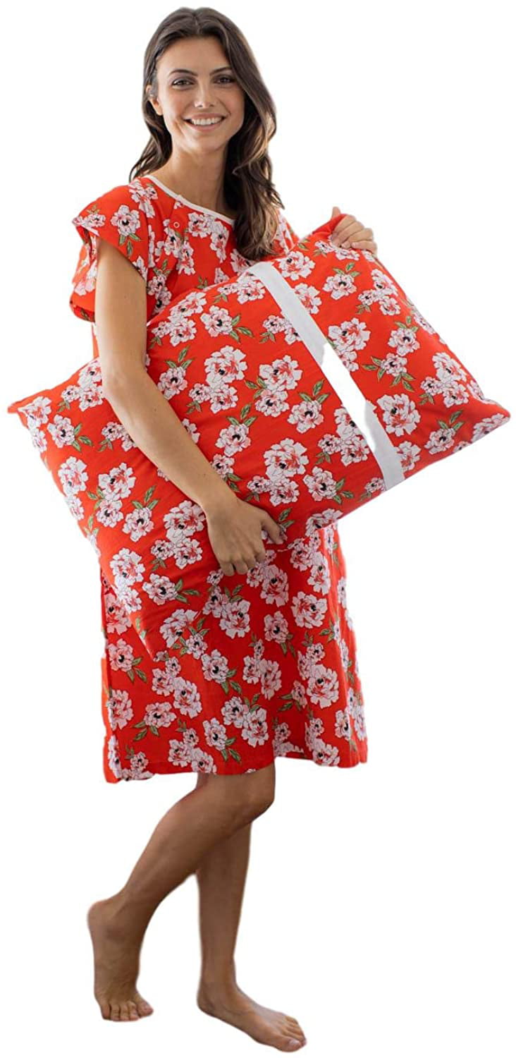 XX-Large, Rose Gownies Labor and Delivery Hospital Gown and Matching Pillowcase-Labor Kit 
