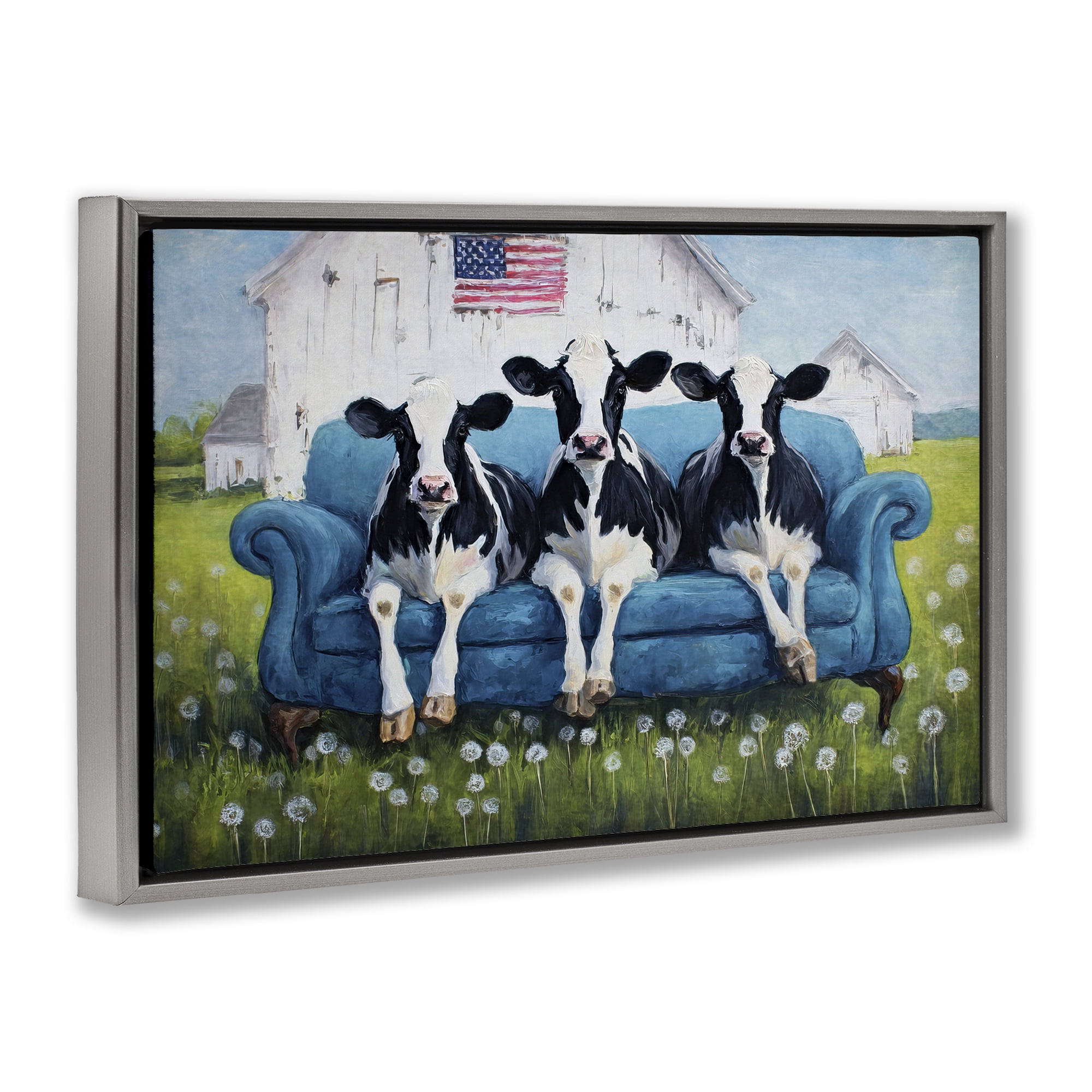 Stupell Industries Barnyard Sofa Sisters Gray Framed Floater Canvas Wall Art, design by Tina LeCour