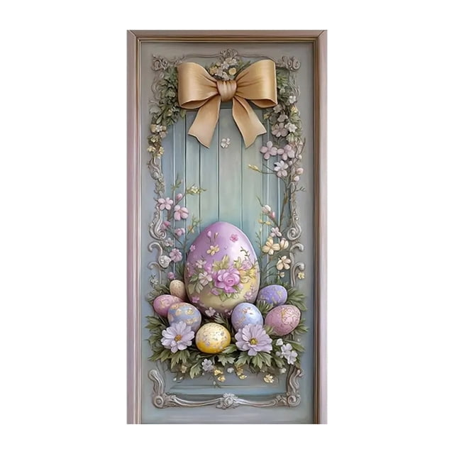 YWIYIUD 1PC Happy Easter Door Cover Easter Decorations, 71x35 Inch Easter Rabbit Eggs Door Banner Welcome Easter Banner Spring Theme Rabbit Door for Front Door Wall Indoor Outdoor Home Decor