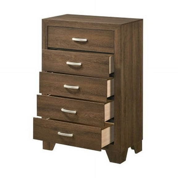 Nmkwnr 5 Drawer Dresser with Handle, Wood Chest of Drawer for Living Room, Bedroom, Brown