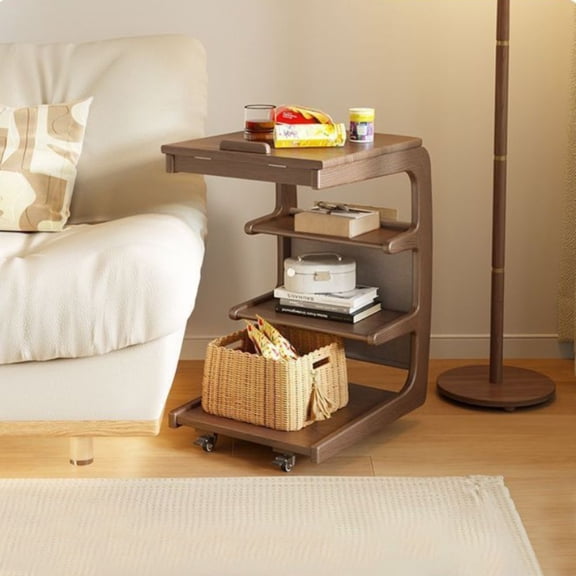 1pc, sofa side table, movable living room with wheels, side cabinet, bedside storage rack, simple