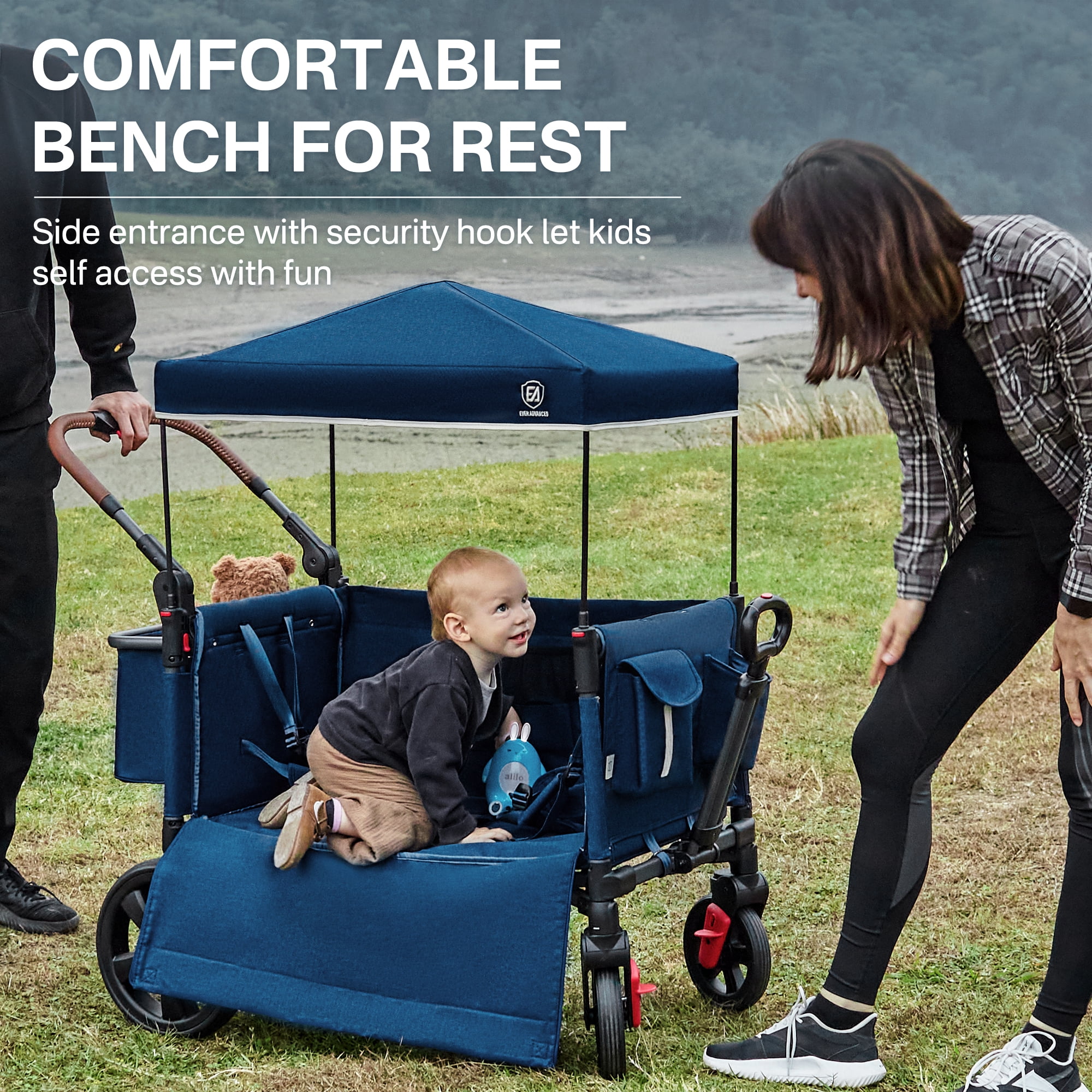EVER ADVACNED SIDE-UNZIP WAGON STROLLER FOR 2 KIDS,BLUE