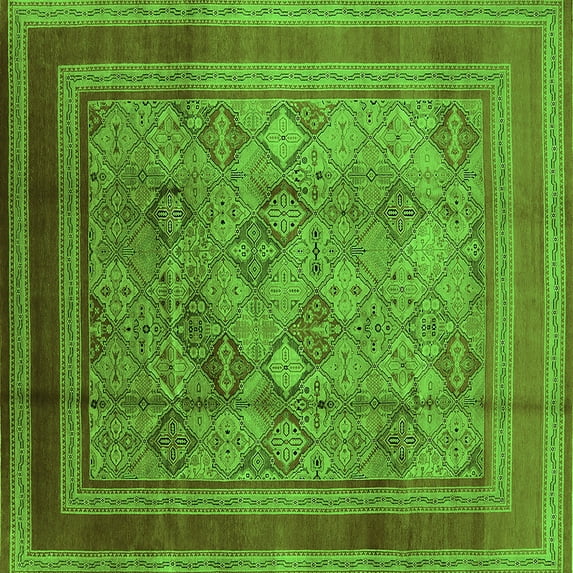 Ahgly Company Indoor Square Oriental Green Industrial Area Rugs, 3' Square
