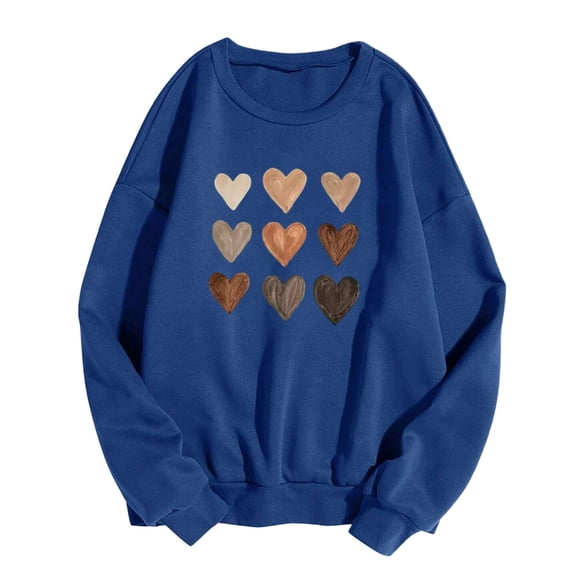 Aofany Women Flannel Sweatshirts Solid Pullover Love Heart Print Loose Pullover Sweater Sweatshirt Tops