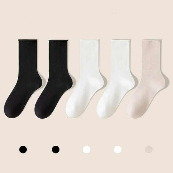 Crew Socks for Women Athletic New Women's Mid-Calf Solid Color Socks Comfortable Warm Breathable Multicolor Socks Style B-127 Black One Size