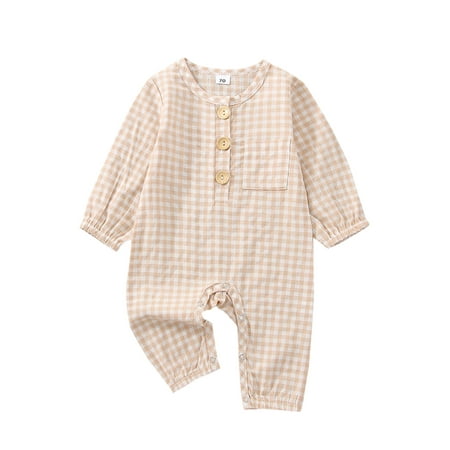 

Newborn Infant Baby Girls Boys Romper Cotton Casual Plaid Print Long Sleeve Jumpsuit Spring Autumn Clothing 0-18M