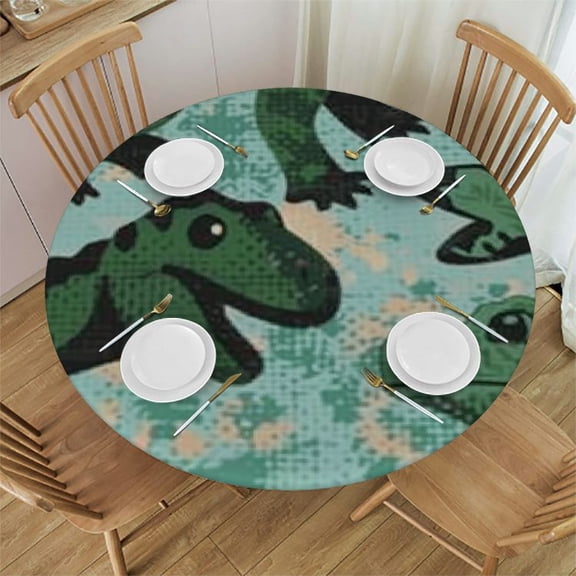 Fitted Tablecloth Round with Elastic Edged, Waterproof Wipe Clean Table Cover