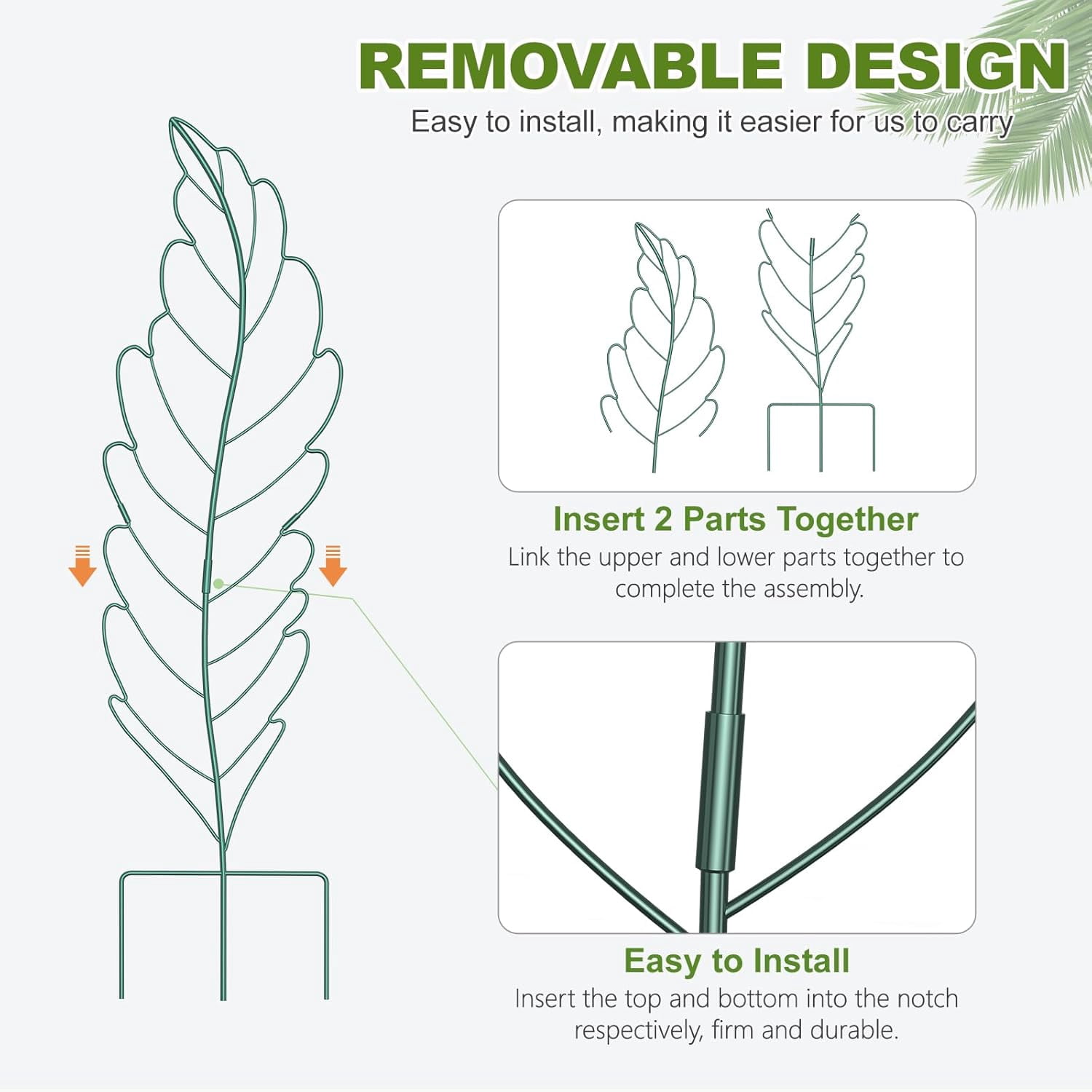Bronkige 3Pack Leaf Metal Garden Trellis for Climbing Plants Outdoor, Metal Plant Trellis for Flowers Tomato Cucumber Rose Vegetable Support Garden Decoration, Green