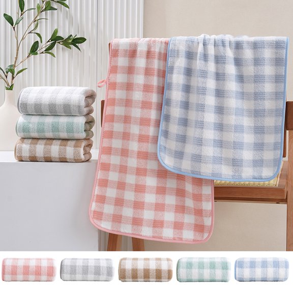 Msgweeeg Oversized Beach Towels for Adults Towel Thickened Fleece Checkered Towel Household Bath and Face Towel Super Absorbent with Lanyard for Sports and Gym