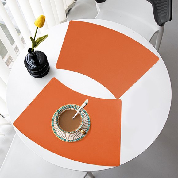 Stylish Insulating Pads Fan-shaped Insulating Pads Table Mats Round Table Cutlery Scalloped Table Decorations Leather Waterproofing And Oilproof Table Mat Feature:Quantity: 1Pcs