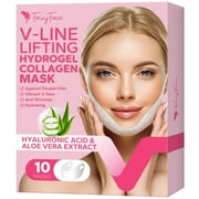 FairyFace V Line Lifting Mask, 10 Count Double Chin Reducer, Lifting Hydrogel Collagen Mask with Aloe Vera and Seaweed, Hydrating and Anti-aging, Creating a V-shaped Face Full of Vitality