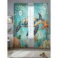 thumbnail image 2 of Ocean Turtle Starfish Sheer Curtains for Living Room Bedroom, Light-filtering Sheer Curtain, Retro Coral Floral Sea Blue Theme Rod Pocket Voile Window Treatment Drapes, 52’’Wx96’’L, 2 Panels Set, 2 of 7