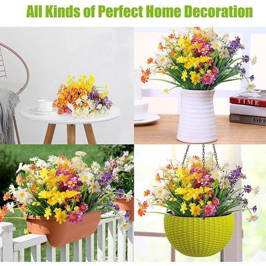 ZOELNIC Artificial Daisies Flowers, 10 Bundles Fake Mums Outdoor Plants with Fake Flowers, UV Resistant No Fade Plastic Faux Daisy Flower Plants Shrubs for Garden Home Decoration