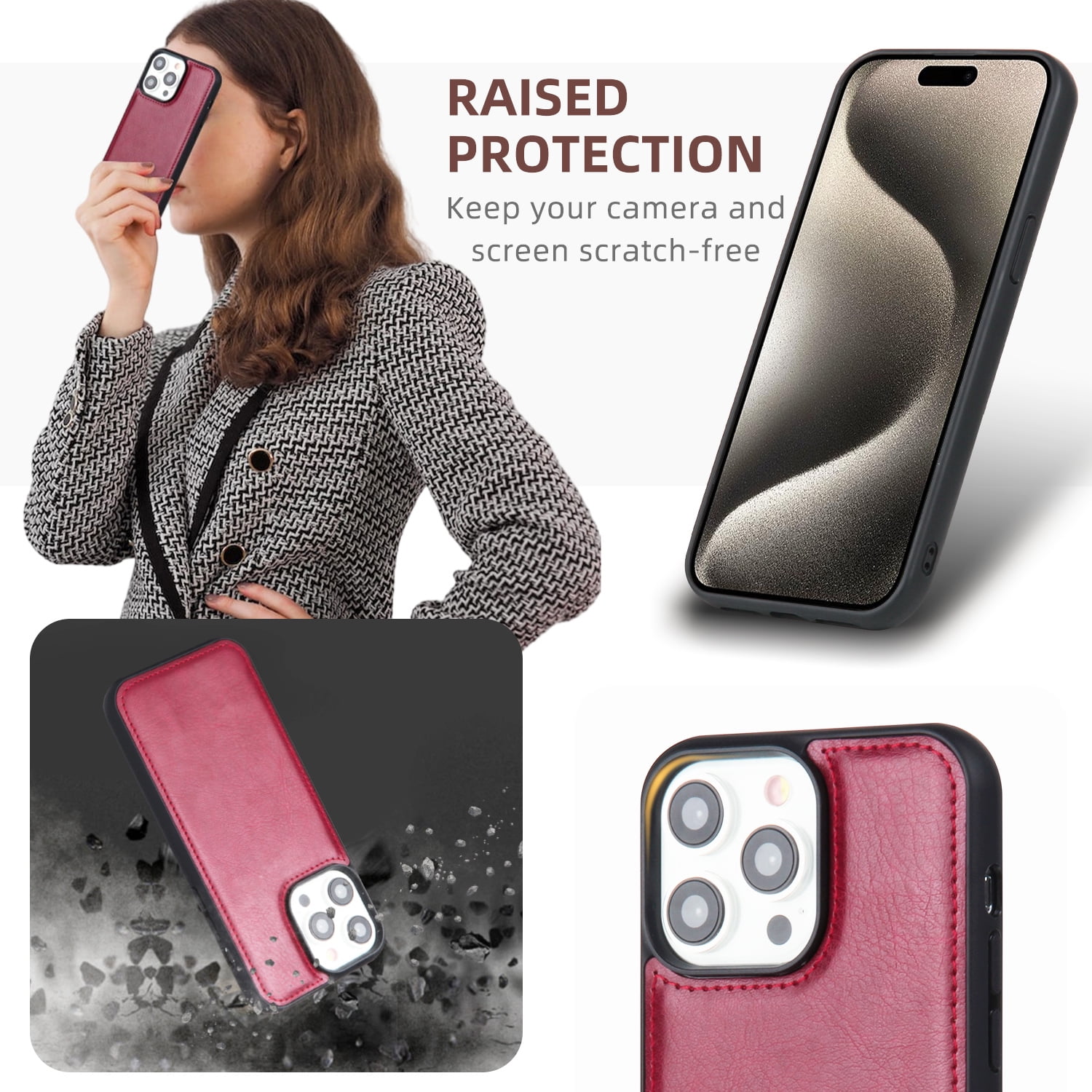 2 In 1 Wallet Phone Case for Apple iPhone 13 Pro Max, Detachable Magnetic Back Cover with Cards Holder Zipper Pocket Hand Wrist RFID Blocking Snap Closure Shockproof Case for iPhone 13 Pro Max, Red