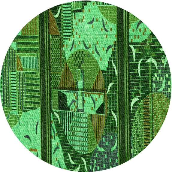 Ahgly Company Indoor Round Patterned Deep Emerald Green Area Rugs, 3' Round