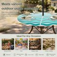 thumbnail image 6 of Round Outdoor Tablecloth with Umbrella Hole and Zipper, Geometric Turquoise Ombre Tablecloth with Elastic Waterproof, Modern Gradient White Ocean Striped Patio Table Covers for 31" - 35" Pool Tables, 6 of 9