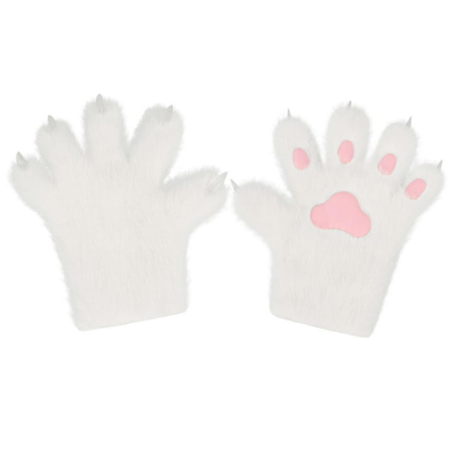 Guantes de pata de gatito, garras de peluche, accesorios para adultos, guantes de garra de gato para Blanco