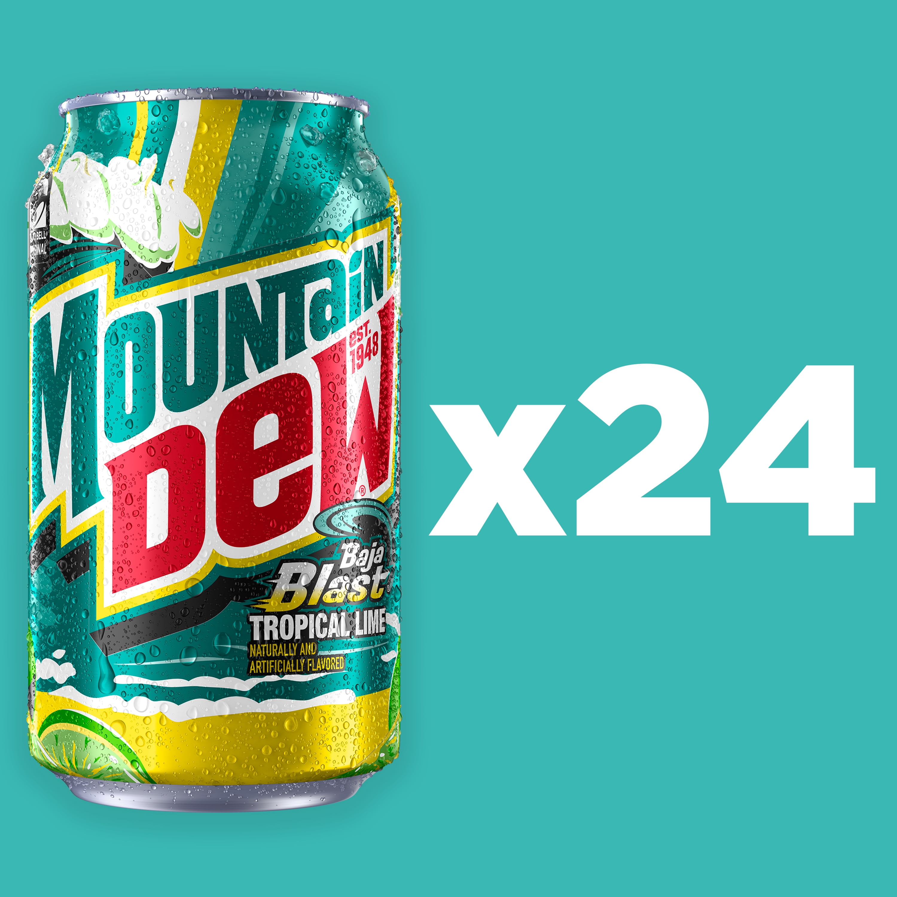 Mountain Dew Baja Blast Tropical Lime Soda Pop, 12 oz 24 pack Cans