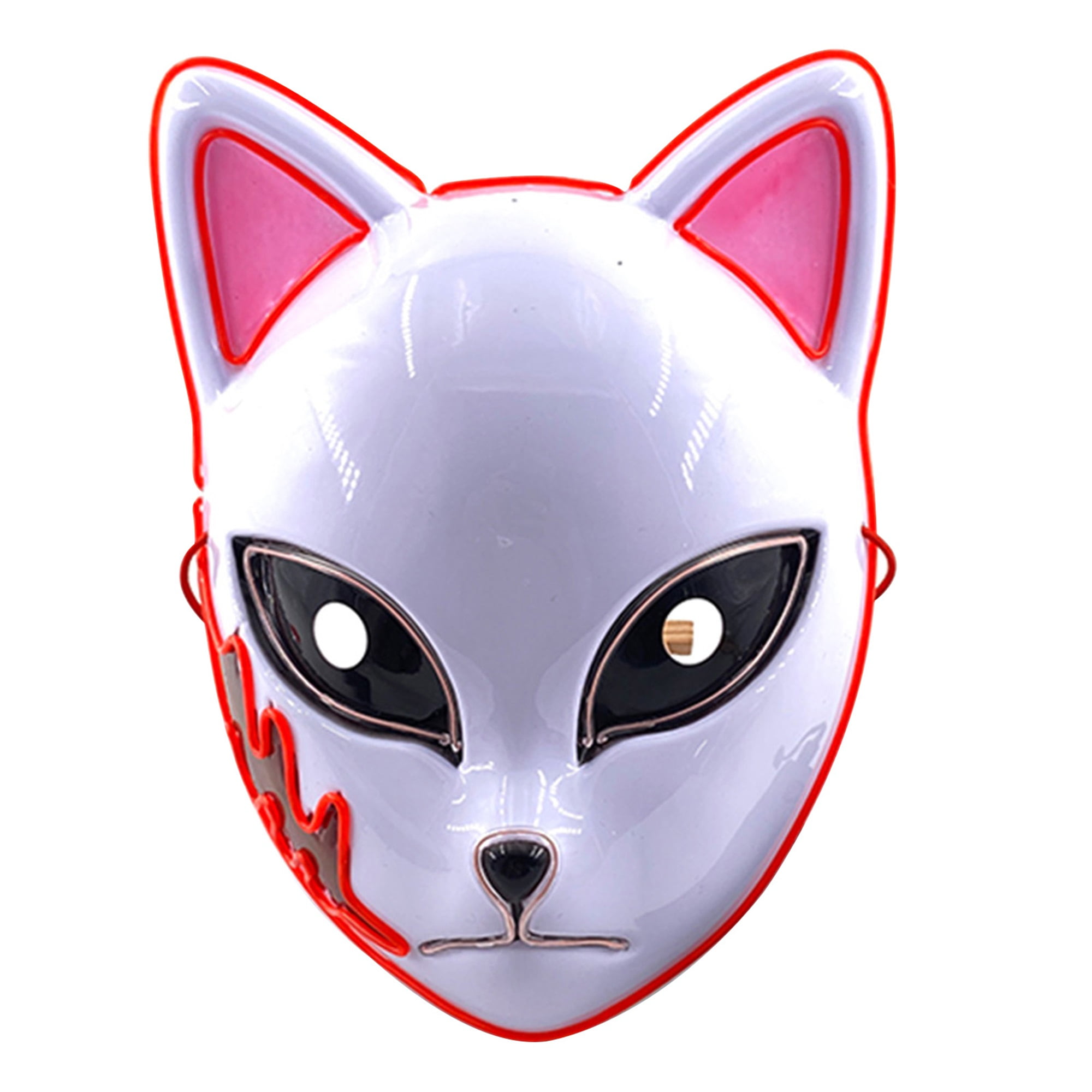 Jkerther Demon Slayer Mask, LED Fox Mask Light Up Luminous Glowing Japanese  Anime Demon Slayer Cosplay 