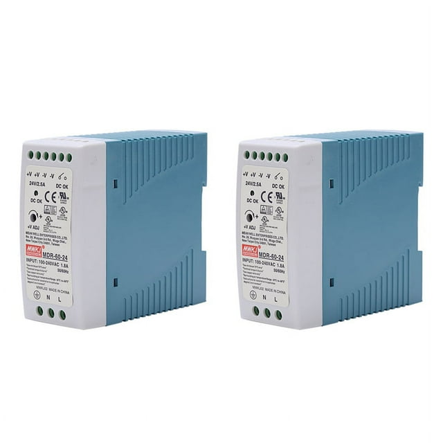 2X MDR-60 24V 60W Alimentation sur Rail Din Régulateur de Tension ac-dc 110V 220V, Alimentation à Commutation 2*Tension, Bleu & Blanc