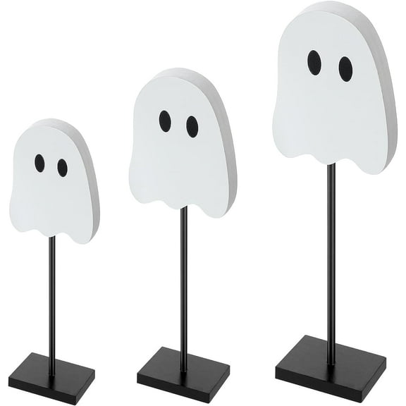 Lsupdaol 3 Pcs Halloween Ghost Table Decor Wood Tiered Tray Decorations Table Centerpiece Tall Block Wood Sign Set for Halloween Party Home(White)