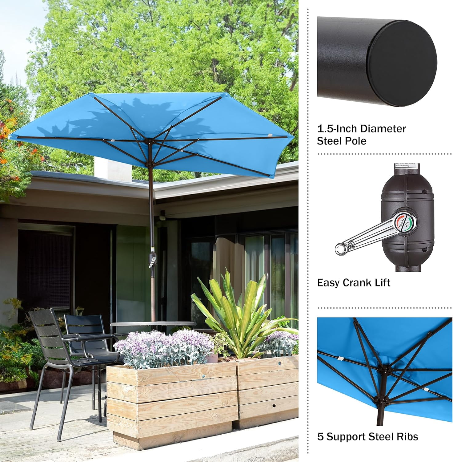 Joqmia Patio Half  Umbrella Replacement Canopy Cover - 9FT Half Umbrella Outdoor Patio Canopy with Easy Hand Crank - Condo, Townhouse, or Balcony Furniture(Blue,1pc)