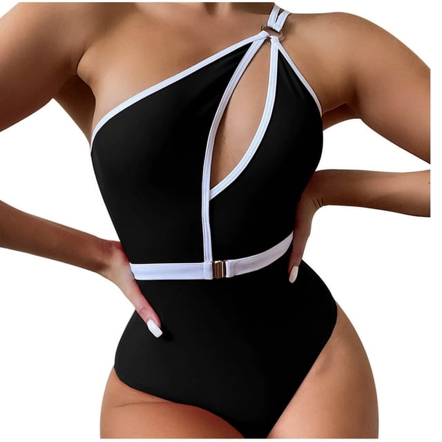 Womens One Piece Swimsuits Chest Cut Out Asymmetric Monokinis Swimwear Tummy Control Bathing Suits