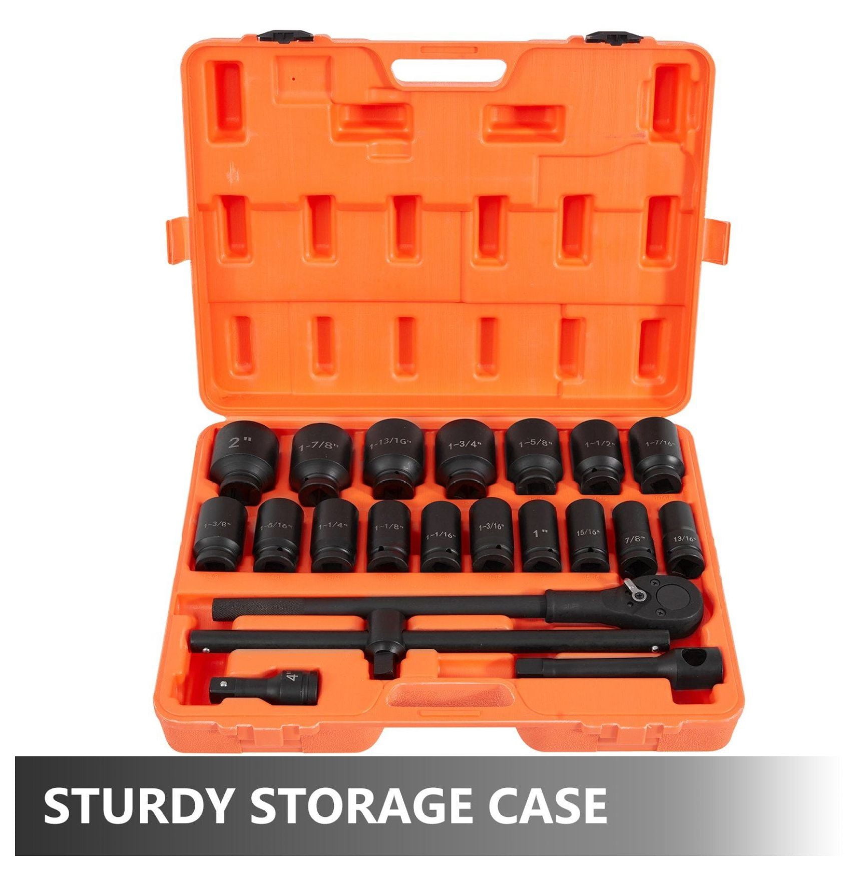 3/4 Inch Drive Impact Socket Set 22 Piece - Deep Socket Wrench Set, SAE Sizes 7/8-2 Inches, with Ratchet & Adapters for Trucks & Heavy Duty Vehicles