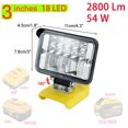 thumbnail image 4 of Luz de trabajo LED 204W 8600 LM Luz de trabajo LED inalámbrica con cabezal giratorio de 130° Linterna portátil para el lugar de trabajo Compatible con Dewalt XR 18V 20V Flex Volt 20V 60V Batería de li, 4 of 11