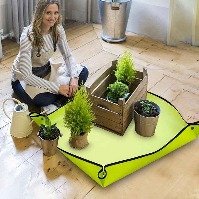 Gyedtr PVC Gardening Mat With Copper Buckle - Large, PE Plant Potting & Mixing Mat For Succulents, Bonsai, And Small Indoor Plants - Easy To Clean & Fold,Potting Tray For Garden,75x75cm