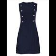 thumbnail image 3 of Vestido Mini Formal de Verano para Mujer, Informal, Sin Mangas, Elegante, con Botones, Ideal para Oficina Azul Marino L, 3 of 9