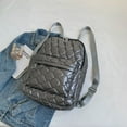 thumbnail image 4 of Fashion Quilted Nylon Backpack Rhombus Pattern Large Zip School Bagpack (Red), 4 of 10