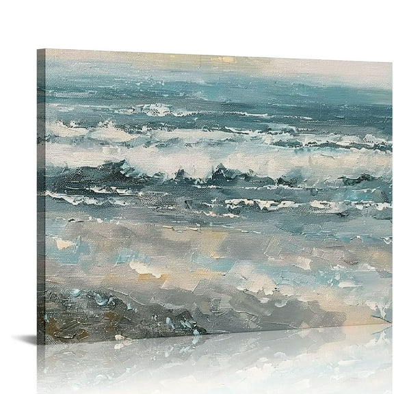 HENGT  Large Living Room Wall Arts Painted Modern Abstract Seascape Canvas Painting Ocean Beach Coastal Picture Artwork for Home Decor