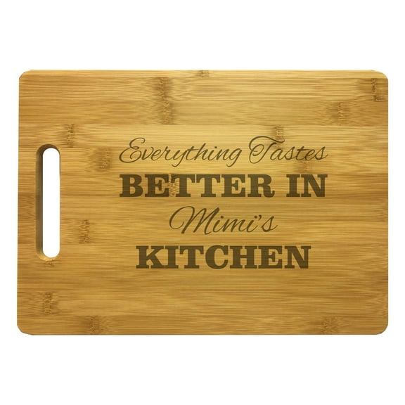 PrecisionNC Gift for Grandma Everything Tastes Better in Mimi's Kitchen Engraved Large Sized Natural Wood Cutting Board Bamboo